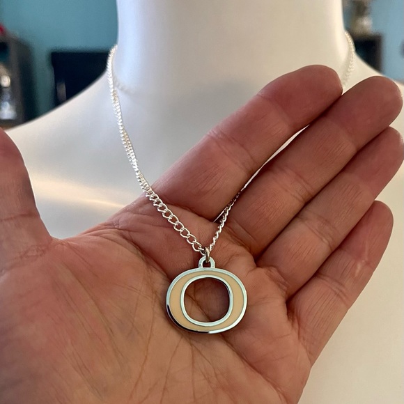 Coach Off White Enamel and Initial "O” Pendant .925 Sterling Silver Necklace - Picture 2 of 6